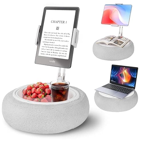 LORAK 3-in-1 Kindle Pillow Stand with Three-axis Aluminum Arm, Tablet Pillow Stand with Snack Bowl and Lap Desk for 4.7-15.6" Kindle/Phone/Tablet, Hands Free Reading on Bed/Couch/Sofa (Gray) - Image 1