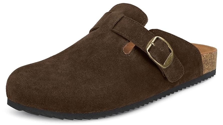 Womens Suede Clogs Mens Genuine Leather Mules Cork Footbed Sandals with Arch Support - Image 1