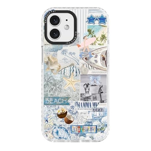ChiCaseVer for iPhone 12 mini Case, Nostalgic Beach Collage with Surfboard & Stay Salty, Military-Grade Drop Protection, Coastal Soft Slim TPU Protective Cover with Camera Protection for Women & Girls - Image 1