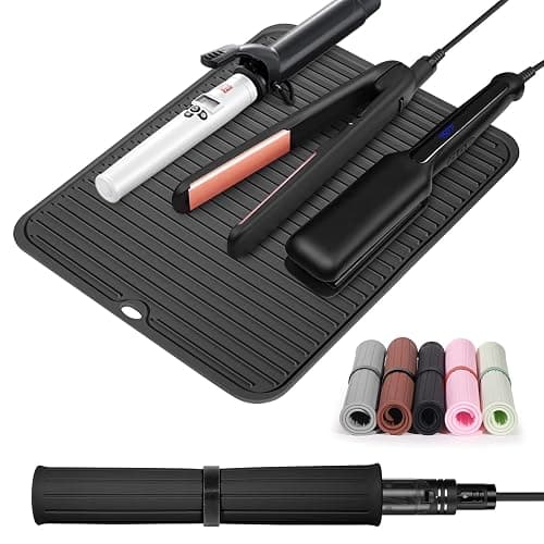 Quccefods Large Heat Resistant Silicone Mat for Hair Tools: Curling Iron, Flat Iron, Hair Straightener - Portable Hair Styling Pad Cover - Image 1