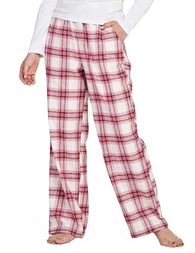 LAPASA Women's Pajama Pants, Comfy Lounge Sleep PJ Pants with Drawstring and Pockets L74 Flannel / L109 Fleece - Cotton Flannel - Medium - (Flannel) Pink&white Plaid - Image 1
