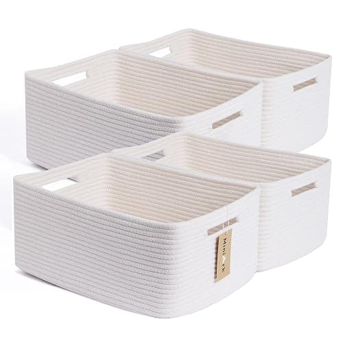 MiniArk Large Storage Baskets for Organizing, Closet Shelf Baskets for Clothes Blanket Towels, Baby Nursery, Toy Bins Box, Woven Rope Baskets, 17 x 13 x 7.5”, 4 Packs Off White - Image 1