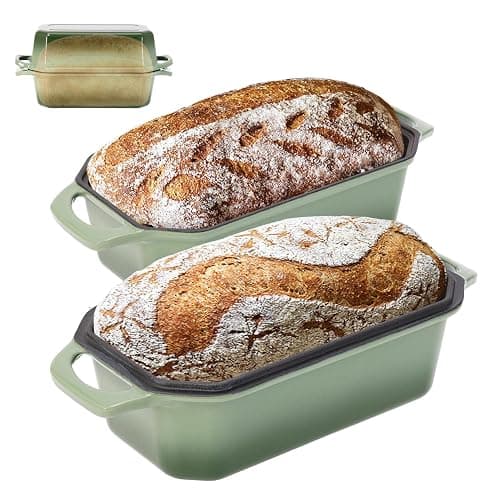 Flavehc Bread Pan Cast Iron Loaf Pan with Lid 9x5 Inch Bread Loaf Pan for Baking Bread Enameled Cast Iron Sourdough Bread Pan - Image 1