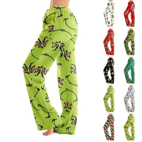 ZXCTKA Christmas Pajama Pants Women Funny Holiday Elastic Waist Loose Fit Wide Leg Lounge Pants Drawstring Soft Pj Bottoms - Image 1