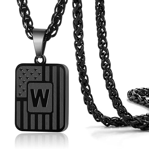 DuoDiner Initial A-Z Necklaces for Men Boys Kids, American Flag Stainless Steel Letter Pendent Chain 20+2 Inches Jewelry Gifts - Image 1