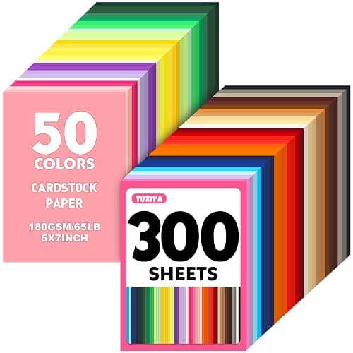 TUXIYA 300 Sheets 5" X 7" Colored Cardstock, 50 Assorted Colors Construction Paper Card Stock Printer Paper for Printing, Card Making, DIY Crafts,School Supplies,Party Decorations (180GSM/65LB) - Image 1