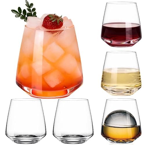 Stemless Wine Glasses Set of 6-14.5oz Hand Blown Heavy Red White Wine Glasses Unique gifts for him/her wedding, birthday, Mother's/father's day, anniversary - Image 1