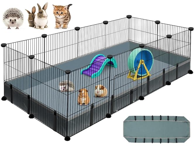 VISCOO 12 Panels Small Animal Playpen, 48" x 24" x 16" Guinea Pigs Cages | C&C Cage for Guinea Pigs with Waterproof Mat, Puppy Play Pen, Bunny Playpen, Indoor Outdoor Portable Metal Wire Yard Fence - Image 1