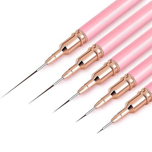 ZEOHBETY Metallic Nail Art Brushes, 5Pcs Nail Art Liner Brushes, Painting Art Design Brush Set Nail Dotting Drawing Tool for Long Lines, Thin Details, Fine Drawing Sizes 4/8/12/20/25mm, Pink - Image 1