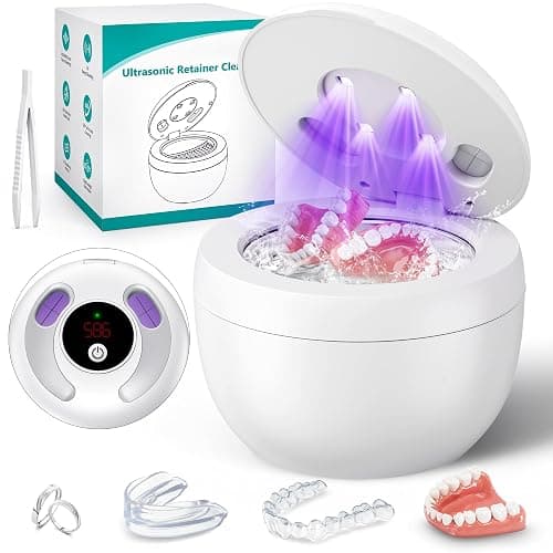 Upgraded Ultrasonic Retainer Cleaner Machine, 45kHz Ultrasonic Dentures Cleaner for Night Guards, Braces, Aligner, Toothbrush, Jewelry and More, 200ML Capacity, White - Image 1