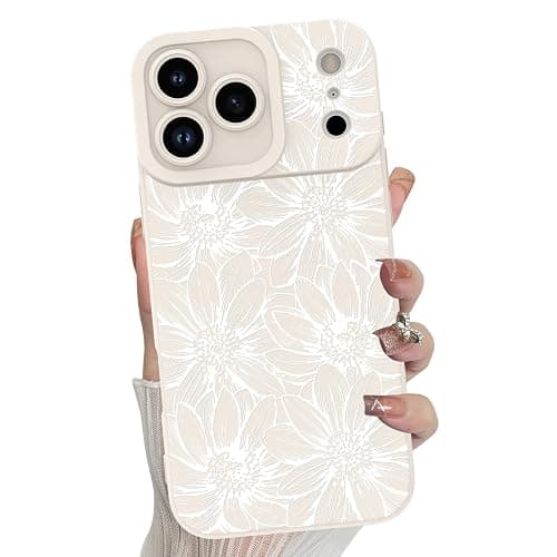 MZELQ for iPhone 17 Pro Case 2025 Case, Silicone Sunflowers Floral Flowers Cute Pattern, Camera Protection Slim Soft Phone Cover for Girls Women -White - Image 1