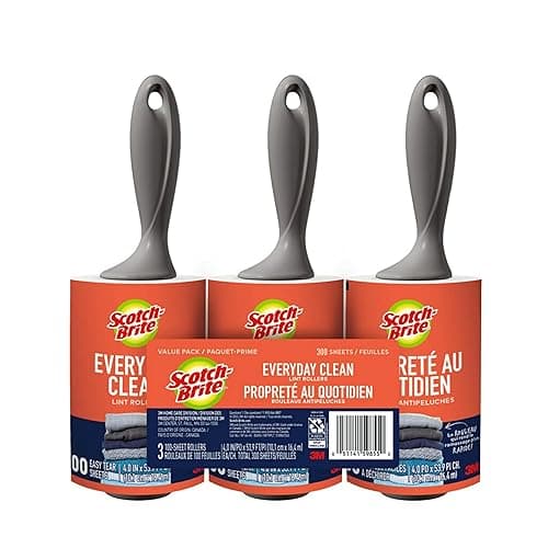 Scotch-Brite Everyday Clean Lint Roller, White, Manual Operation, 3 Pack, Lint Remover for Pet Hair, Dark Clothes, Furniture, and Dusty Surfaces, 300 Adhesive Sheets Total - Image 1