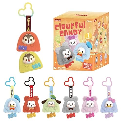 MINISO Disney Mickey Mouse Family Candy Series Keychain Blind Box Plush- Bag Charm Collectible, Holiday Birthday Surprise Gift for Friends and Family, Single Box - Image 1