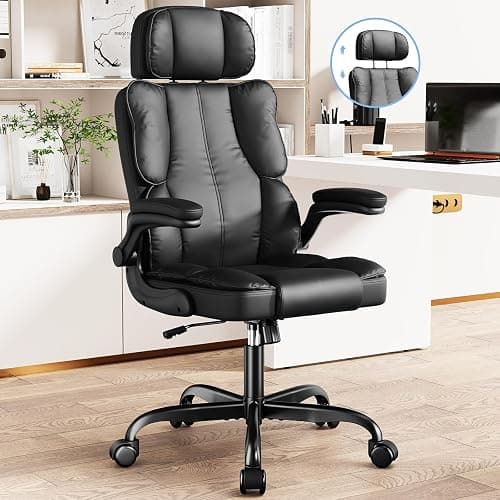 Kensaker Executive PU Leather Office Chair, Computer Chair with Thick Cushion & Lumbar Support, Ergonomic Desk Chair with Adjustable Headrest & Armrests,Black - Image 1