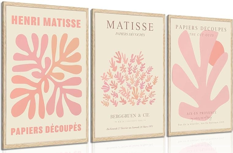 libitea 3 pcs Pink Coral Canvas Wall Art Abstract Minimalist Light Pink Preppy Wall Decor Pink Flower Market Poster Printing Artwork for Girls Room Dorm Bedroom Living Room Home Decoration - Image 1