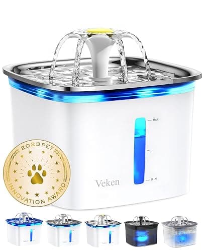 Veken Innovation Award Winner 95oz/2.8L Cat Water Fountain with Stainless Steel Lid, Automatic Pet Fountain Dog Water Dispenser with Replacement Filters for Cats, Dogs (Silver, Stainless Steel) - Image 1