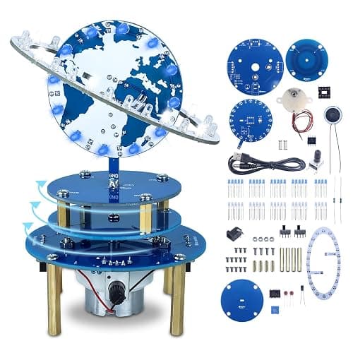 Soldering Projects, PEMENOL DIY Globe Planetary Motion Soldering Practice Kit, Rotating Universe Model Electronic Kit with Music Brightness Adjustable for STEM School College Present - Image 1