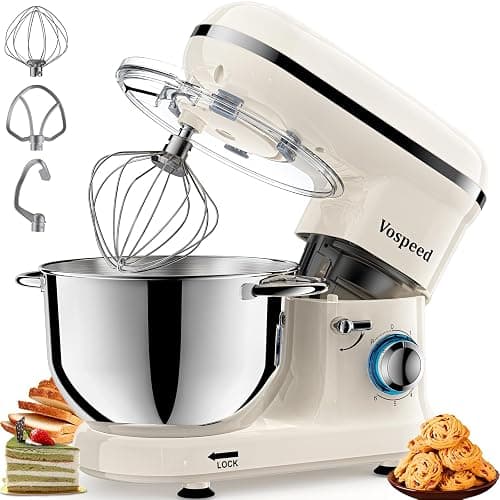 Stand Mixer, Vospeed Food Mixer Dough Blender, 6.2L 2000W Electric Cake Mixer with Bowl, Beater, Hook, Whisk, Egg Separator & Silicone Spatula, Dishwasher Safe (White) - Image 1