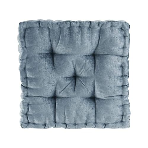 Intelligent Design Azza Floor Pillow, Large Cushions Sitting for Adults, Floor Pillow for Meditation or Yoga, Lustrous Chenille Tufted with Scalloped Edges for Bench/Chair Cushion, 20"x20"x5" Aqua - Image 1