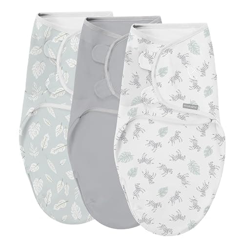 SwaddleMe by Ingenuity Easy Change Baby Swaddle in Size Small/Medium, 0-3 Months, 7-14 Pounds, 3-Pack with Easy Change Zipper -Zebra Botanical - Zebra Botanical - Image 1