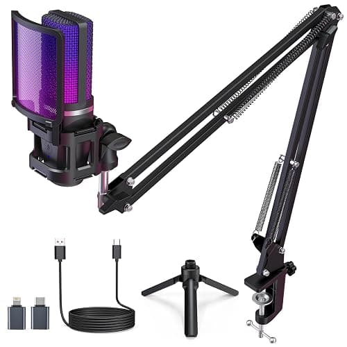 ZealSound Gaming USB Microphone,Noise Cancellation Condenser mic,RGB Microphone with Mute,Gain,Monitoring,Boom Arm,Pop Filter for Phone,PC,Computer,PS4,PS5,Mac,Streaming,Podcast,Twitch,YouTube,Discord - Image 1