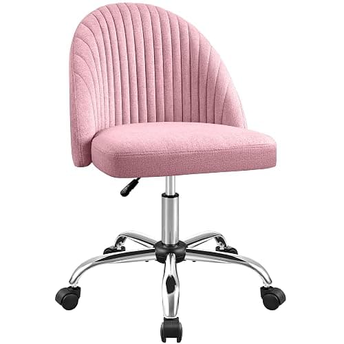 Furniwell Office Chair Armless Cute Desk Chair Modern Adjustable Swivel Vanity Task Computer Chair Home Office Desk Chairs with Wheels (Fabric, Pink) - Image 1