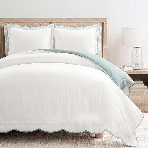 Lush Decor Coastal Chic Scallop Edge Cotton Duvet Blue/White 3 Piece Set Full/Queen - Soft Elegant Affordable Luxury Duvet Set - Blue & White - Full/Queen - Image 1