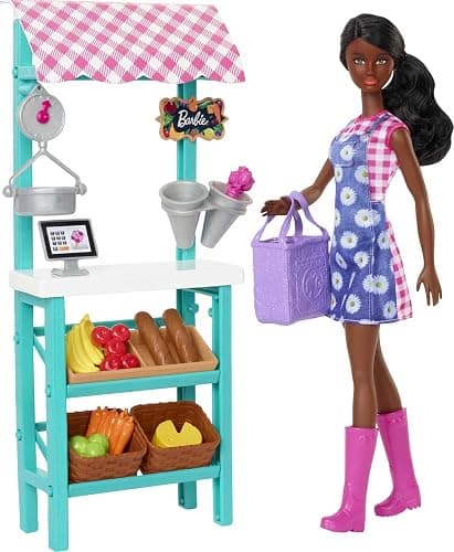 Barbie Careers Doll & Playset, Farmers Market Theme with Brunette Fashion Doll, Furniture & Accessories - Brunette - Multicolor - Image 1