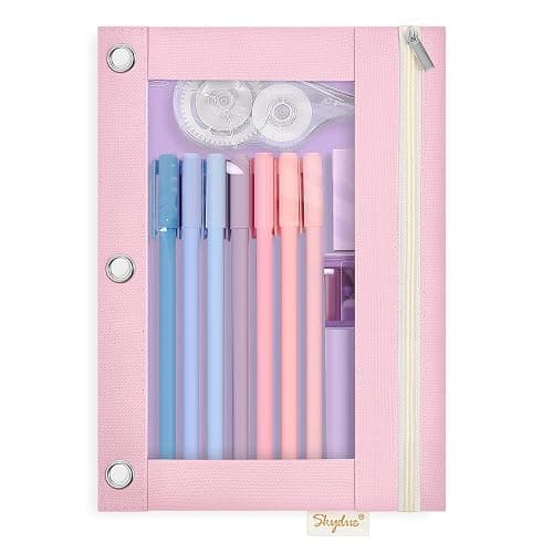 SKYDUE Pencil Pouch for 3 Ring Binder, Zipper Pencil Pouches for Girls Boys, Clear Window Pencil Bag, 3 Ring Pencil Pouch Case for Binder, Durable Organizer for School Supplies - Image 1