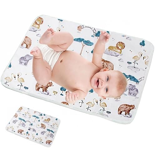 Portable Changing Mat Baby Foldable Travel Changing Mat Infant Urinal Pad 70cm x 50cm Waterproof Nappy Change Mat for Travel Home Outside - KAMHBE (Animal White) - Animal White - Image 1