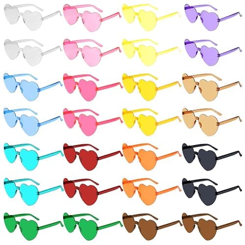 BOUBONI 14/28 Pack Heart Shaped Sunglasses for Women Rimless Heart Party Glasses Bulk Colored Love Sunglasses for Party - Image 1