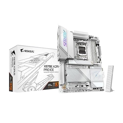 GIGABYTE X870E AORUS PRO ICE AMD AM5 LGA 1718 Motherboard, ATX, DDR5, 4X M.2, PCIe 5.0, USB4, WIFI7, 2.5GbE LAN, EZ-Latch, 5-Year Warranty - Image 1