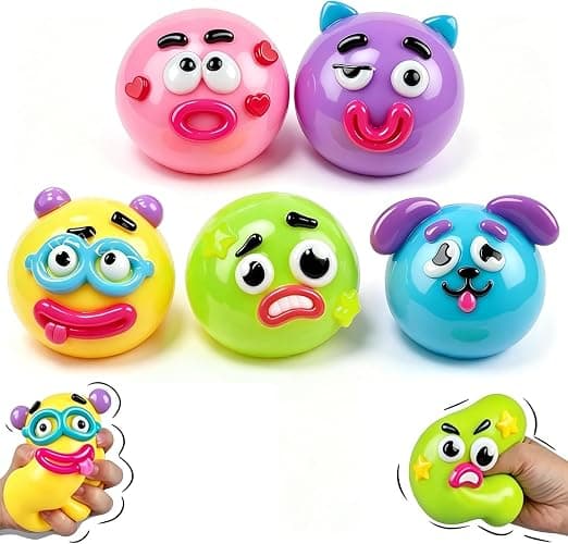 5PCS NEW Smushers Squishy, Cute Easy Squeezy Funny Face Squishy Stress Balls, Stress Relief Desk Accessory for Adults(Color mixing-5pcs) - Image 1