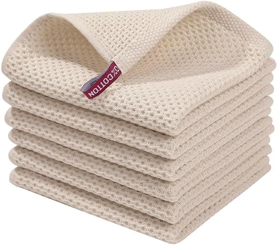 Homaxy 100% Cotton Waffle Weave Kitchen Dish Cloths, Ultra Soft Absorbent Quick Drying Dish Towels, 12 x 12 Inches, 6-Pack, Beige - Beige - 12 x 12 - 6 Pack - Image 1