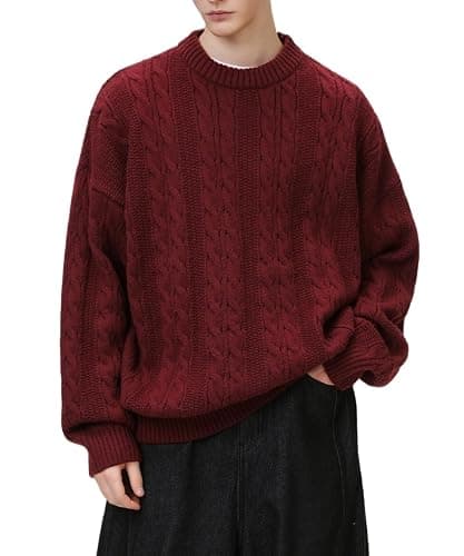 POHADON Men's Oversized Cable Knit Sweater Vintage Grandpa Aesthetic Grunge Pullover Tops Fall Winter Y2k Trendy Clothes - Image 1