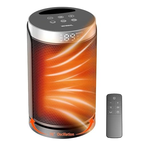 Space Heater, WINHL Small Portable Electric Heaters for Indoor Use with Thermostat and Remote, 70°Oscillation, 12H Timer, 5 Modes, 1500W PTC Ceramic Fast Safety Heat for Office Bedroom Home - Image 1