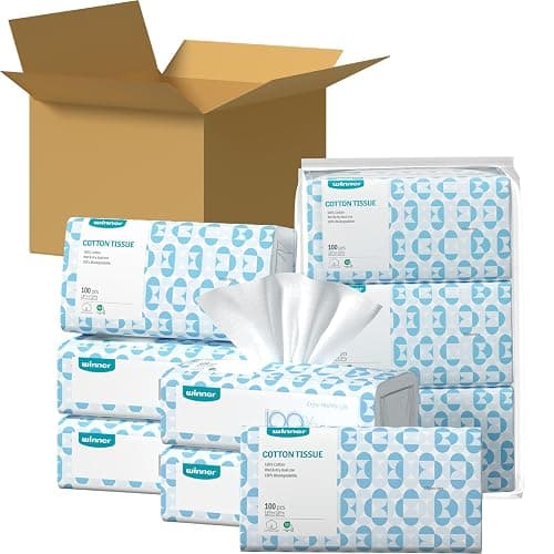Winner Disposable Face Towels, 100% Cotton, 1200 Count (12 Bags) | USDA Certified Biobased, OEKO-TEX Certified, Unscented, Sensitive Skin, Face Cleansing, Makeup Removal - Image 1