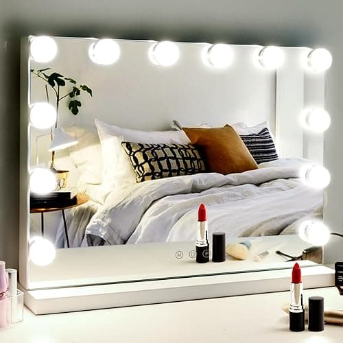 M MIVONDA Vanity Mirror with Lights, Lighted Makeup Hollywood Mirror with Dimmable 3 Color Lights LED Bulbs for Desk and Wall, Mirrors with Plug-in and USB Charger for Bedroom - Image 1