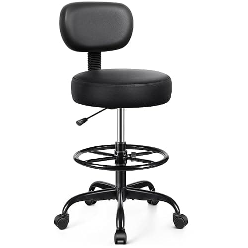 Brick Attic Drafting Chair with Backrest – Adjustable Foot Rest Rolling Stool with Wheels, PU Leather Swivel Stool for Office Spa Studio Lab Counter Salon Home Work Bar Kitchen Shop(Black) - Image 1
