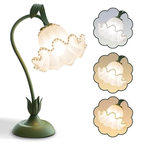Flower Table Lamp, LED Reading Light Vintage Night light (Green Pearls) | 3 Colors Modes Kawaii Bedside Lamps Decor,Living Room Bedroom Room Lighting Table Lamps Home Decoration - Image 1