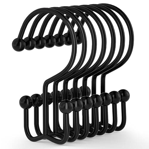 Goowin Shower Curtain Hooks, 12 Pcs Shower Curtain Rings, Durable Rust Proof Black Shower Curtain Hooks, Shower Rings for Curtain, Double Glide Shower Hooks for Shower Curtain Rods, Black - Image 1