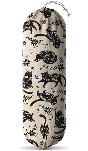 Hglian Black Cat Plastic Grocery Bag Holder,Cute Vintage Flowers Plastic Shopping Bags Organizer Storage Keeper for Kitchen,House Warming Gifts for Women Cat Lover - Image 1