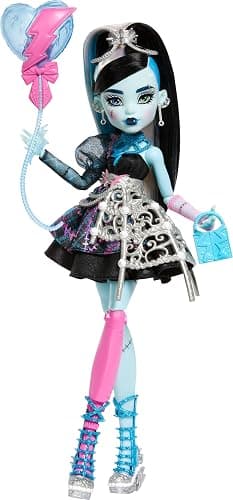 Monster High Scary Sweet Birthday Doll, Frankie Stein in Black Party Dress with Themed Accessories Like Invite, Balloon, Toy, Lipstick and More - Image 1