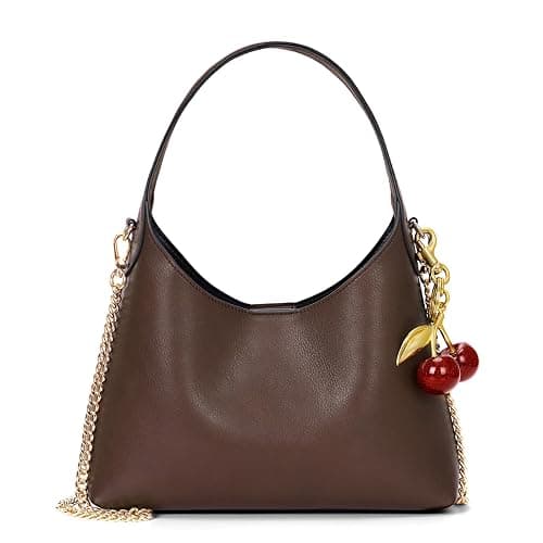 Small Hobo Bags for Women Cherry Shoulder Bag Purse Faux Leather Tote Handbag Trendy Chain Crossbody Bag - Coffee - Image 1