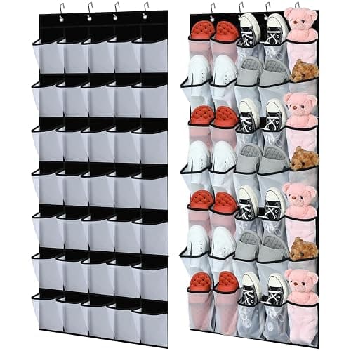 Windyun 2 Pcs 70 Large over The Door Shoe Organizer Hanging Shoe Rack for Closet Holder Black Mesh Pockets Back to School Behind Door Hanger Storage Nonslip for Home Room School Dorm, Each 35 Pockets - Image 1