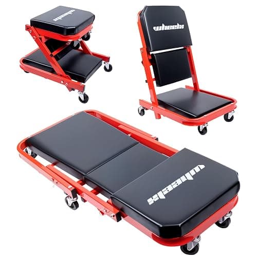 WheelX Mechanic Creeper 40inches 3-in-1 Z Seat 480lbs Capacity, Foldable Garage Chair Adjustable Rolling Folding with 6pcs Wheels Roller, Lay Down Sit Lean Back, Under Car Shop Auto Repair Man Gift - Image 1
