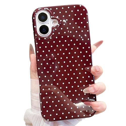 Jmltech for iPhone 16 Case Polka Dot Phone Cases Aesthetic Design Trendy Simple Case Slim Shockproof Protective Cover Burgundy Red - Image 1