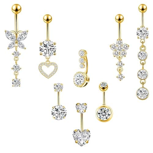 LEE&RO Belly Button Ring Dangle Stainless Steel Belly Rings 14G Belly Button Piercing Cute Navel Ring Belly Piercing Jewelry - Image 1