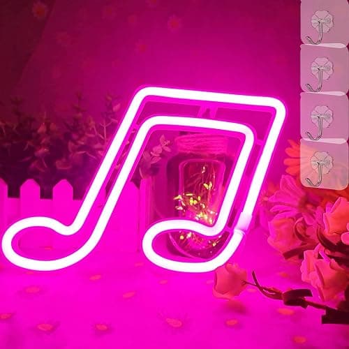 VIFULIN Music Note LED Neon Light for Wall Decor - Battery or USB Powered - Pink Neon Light Up Sign for Girls Room Bedroom Decor - Image 1