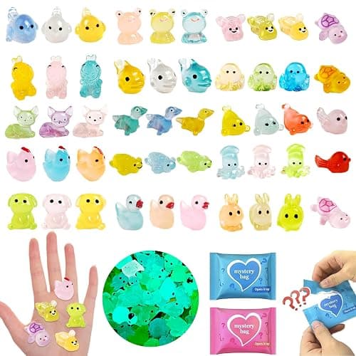 100 Pcs Mystery Bag Mini Resin Animals Glow in The Dark Figurines, Mini Figures Blind Bags for DIY Crafts, Fairy Garden Decor, Dollhouse Accessories, Party Favors, Surprise Gifts for Kids - Image 1